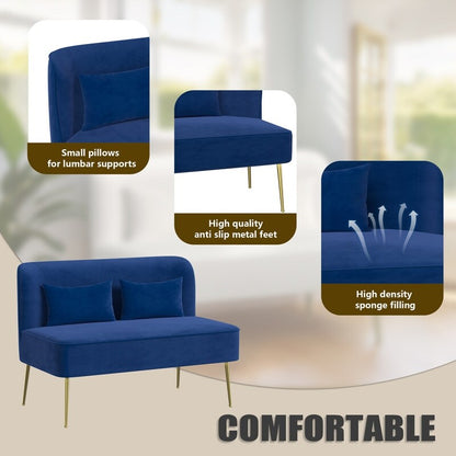 Tuft Velvet Thick Cushion Metal Loveseat