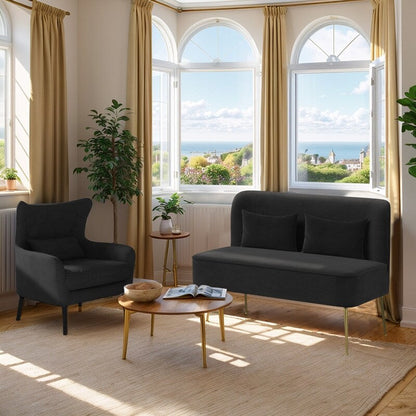 Tuft Velvet Thick Cushion Metal Loveseat