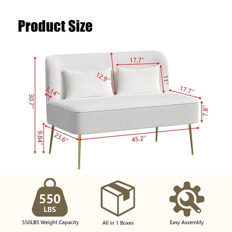 Tuft Velvet Thick Cushion Metal Loveseat