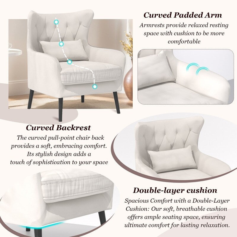 Tuft Velvet Thick Cushion Metal Loveseat