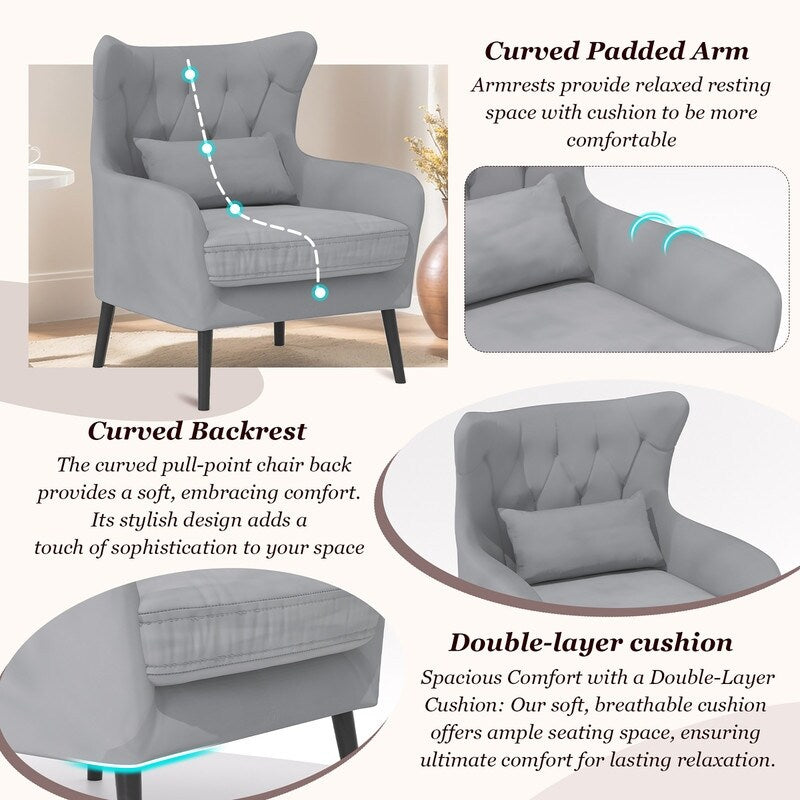 Tuft Velvet Thick Cushion Metal Loveseat