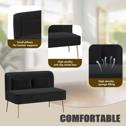 Tuft Velvet Thick Cushion Metal Loveseat