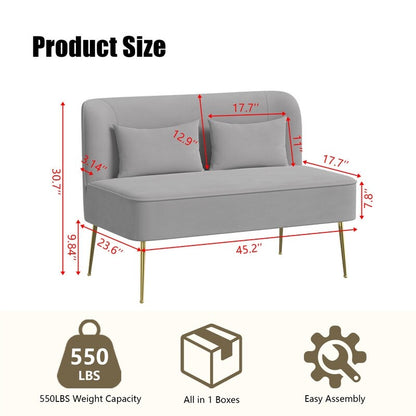 Tuft Velvet Thick Cushion Metal Loveseat