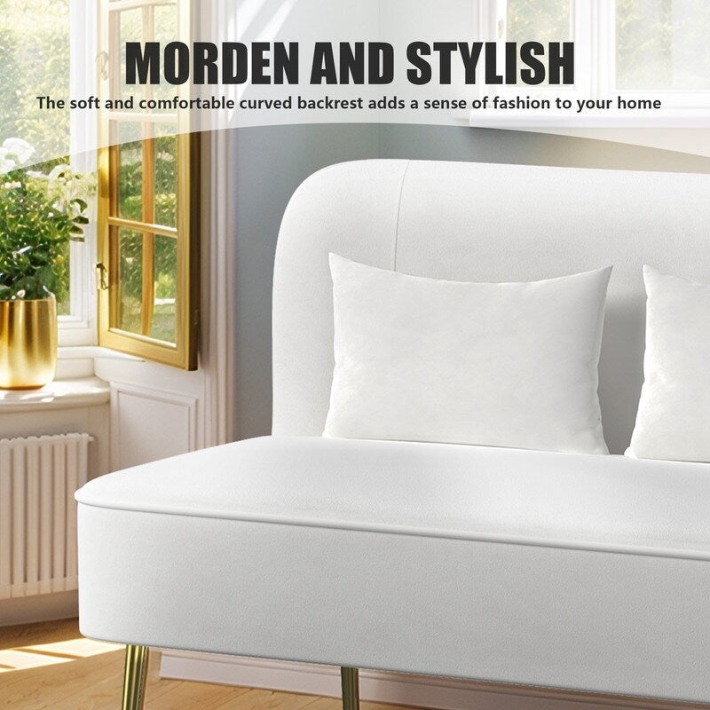 Tuft Velvet Thick Cushion Metal Loveseat