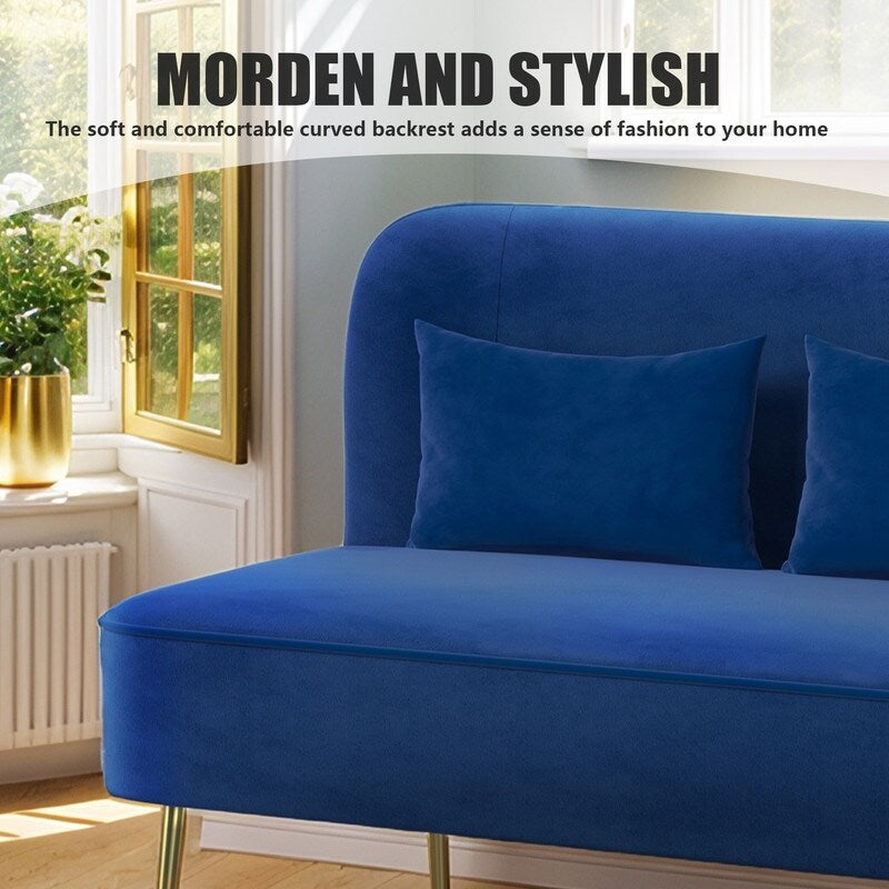 Tuft Velvet Thick Cushion Metal Loveseat