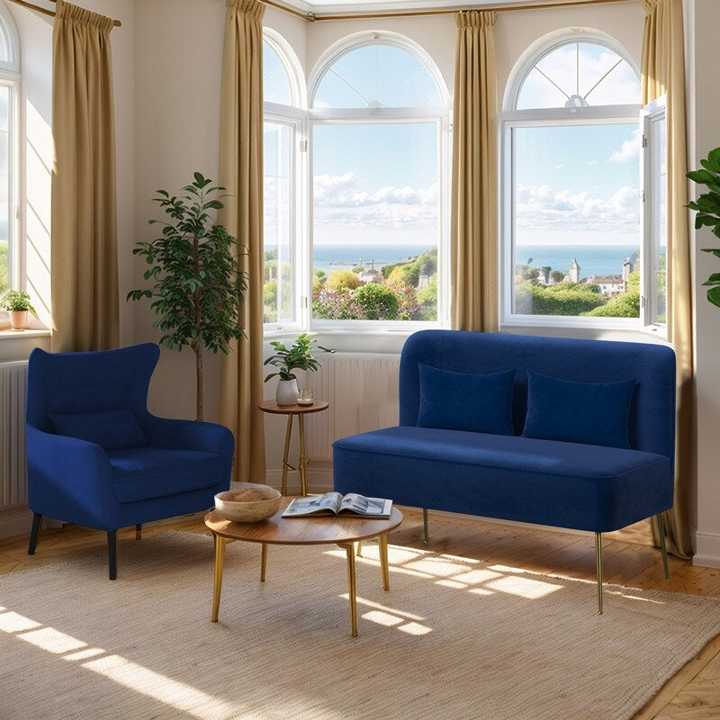 Tuft Velvet Thick Cushion Metal Loveseat