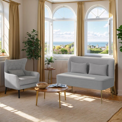 Tuft Velvet Thick Cushion Metal Loveseat
