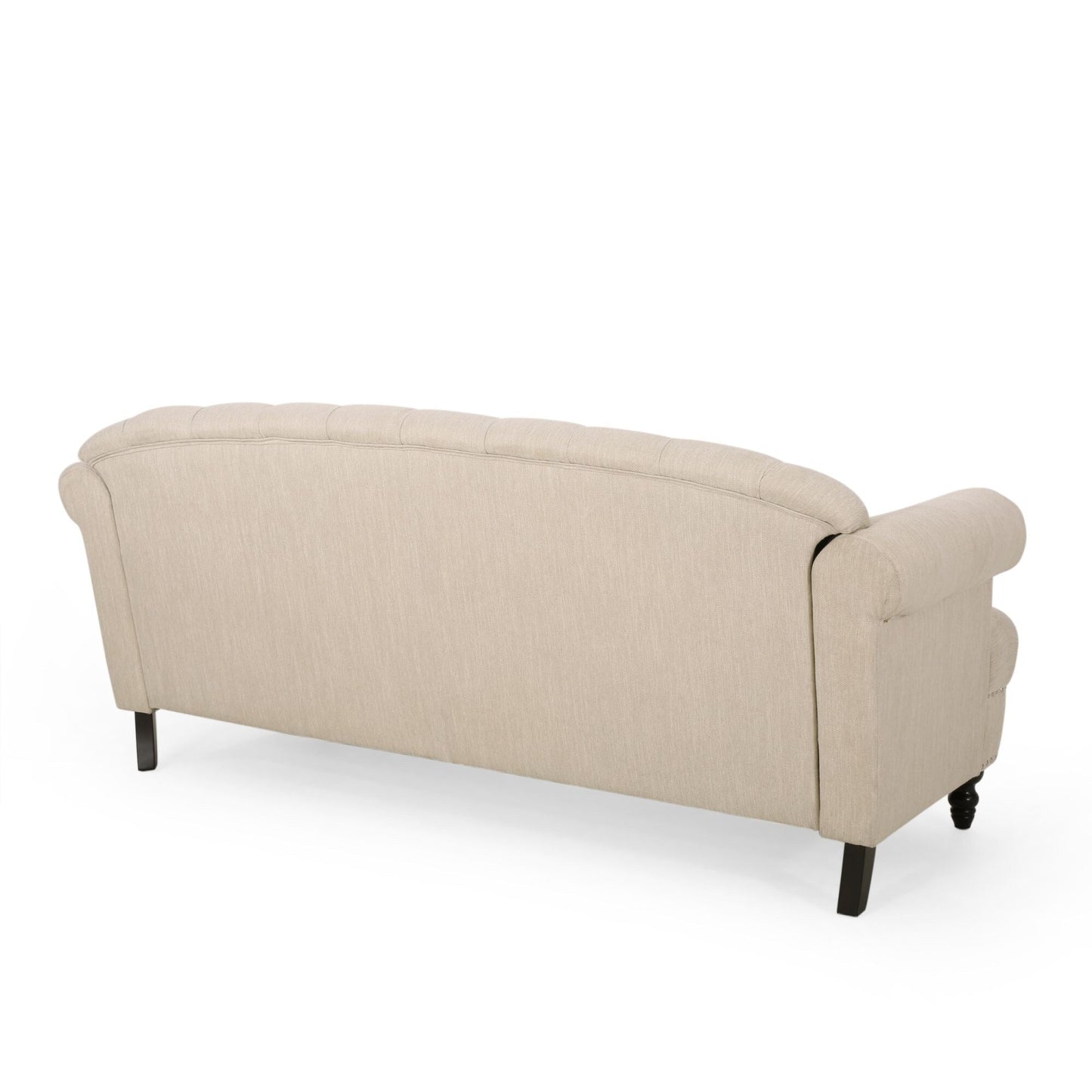 Tufted 3-seater Sofa with Nailhead and Wood Legs