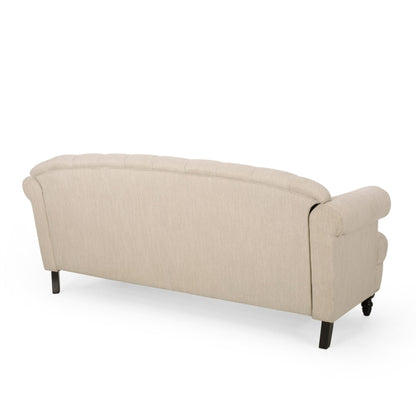 Tufted 3-seater Sofa with Nailhead and Wood Legs