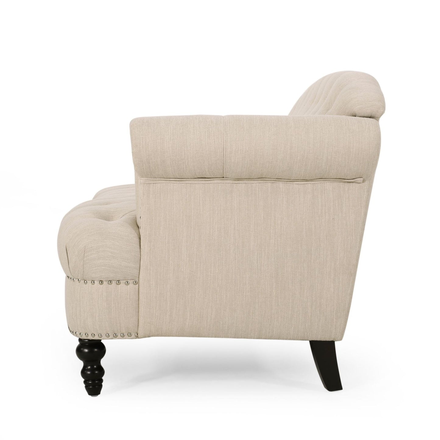 Tufted 3-seater Sofa with Nailhead and Wood Legs