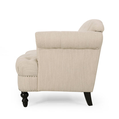 Tufted 3-seater Sofa with Nailhead and Wood Legs