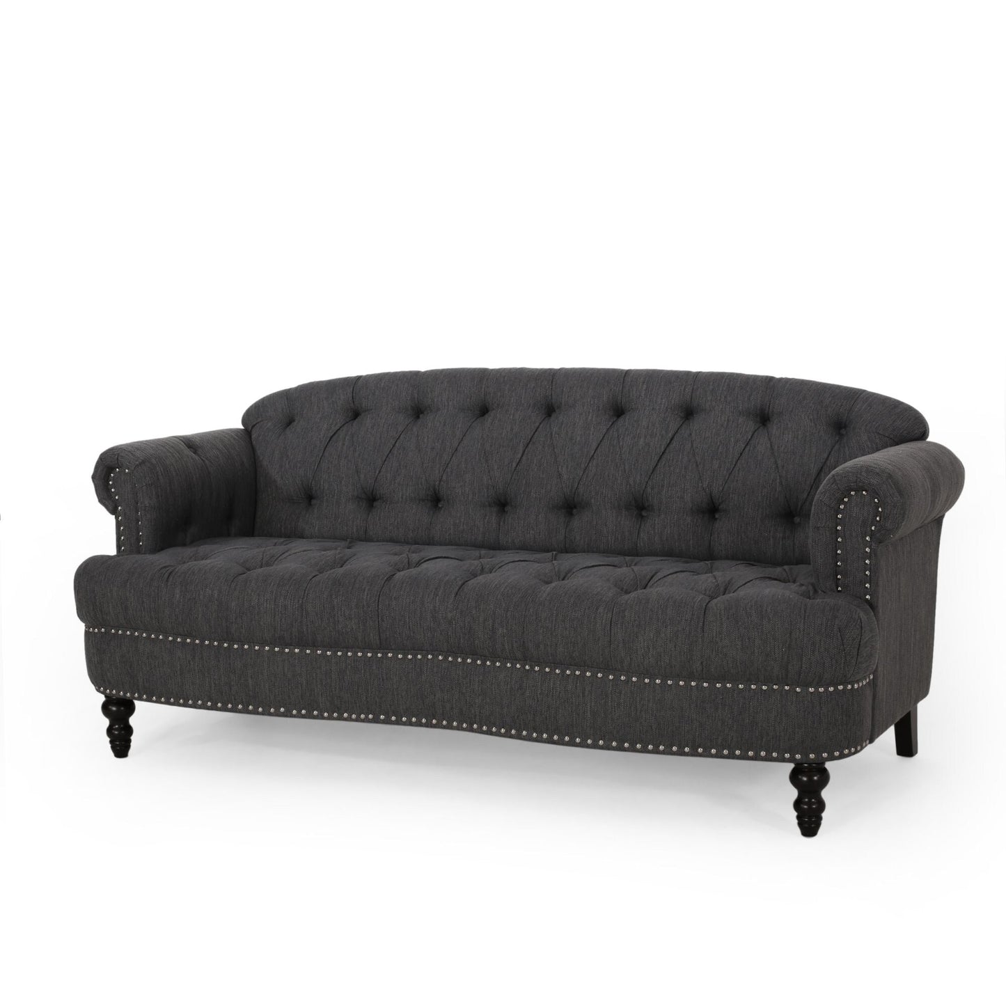 Tufted 3-seater Sofa with Nailhead and Wood Legs
