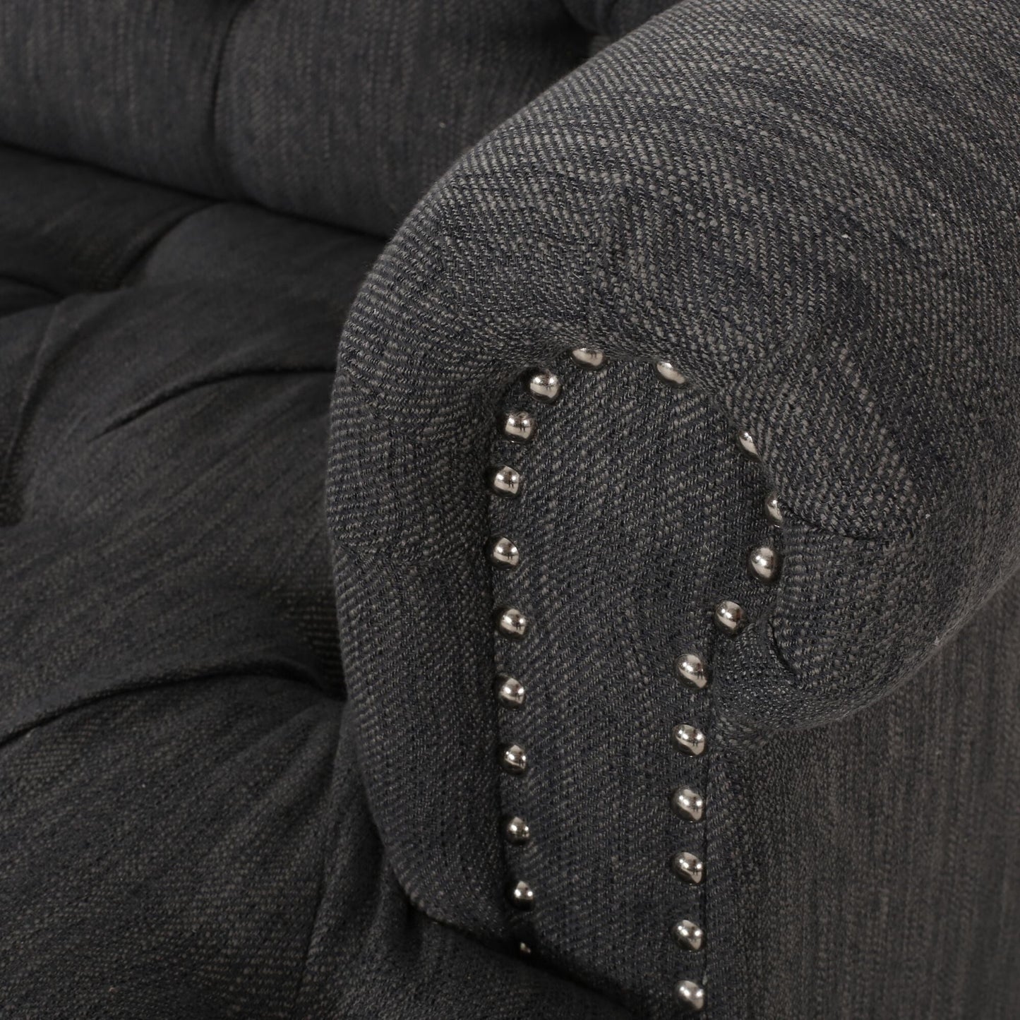 Tufted 3-seater Sofa with Nailhead and Wood Legs