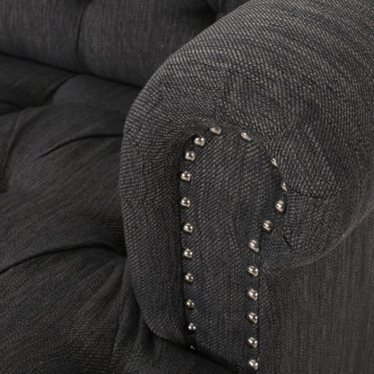 Tufted 3-seater Sofa with Nailhead and Wood Legs