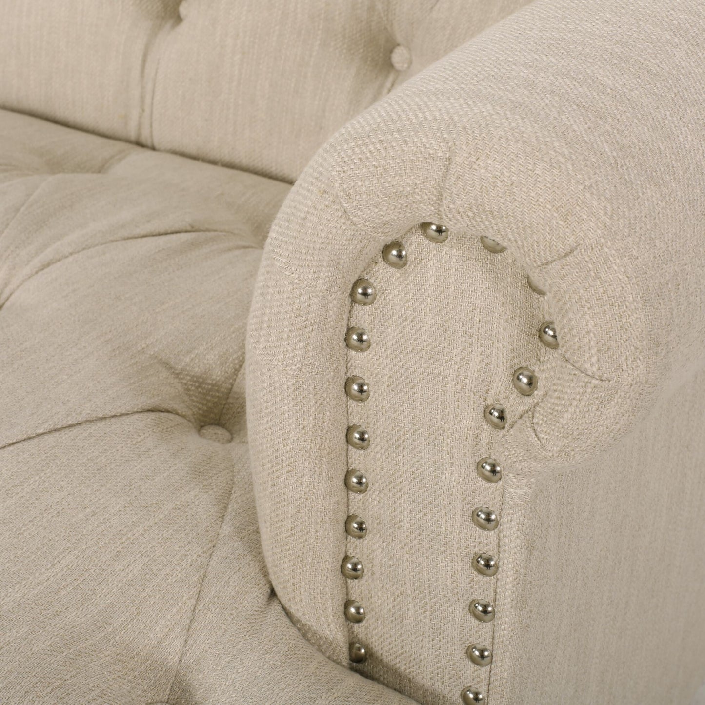 Tufted 3-seater Sofa with Nailhead and Wood Legs