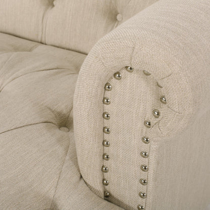 Tufted 3-seater Sofa with Nailhead and Wood Legs
