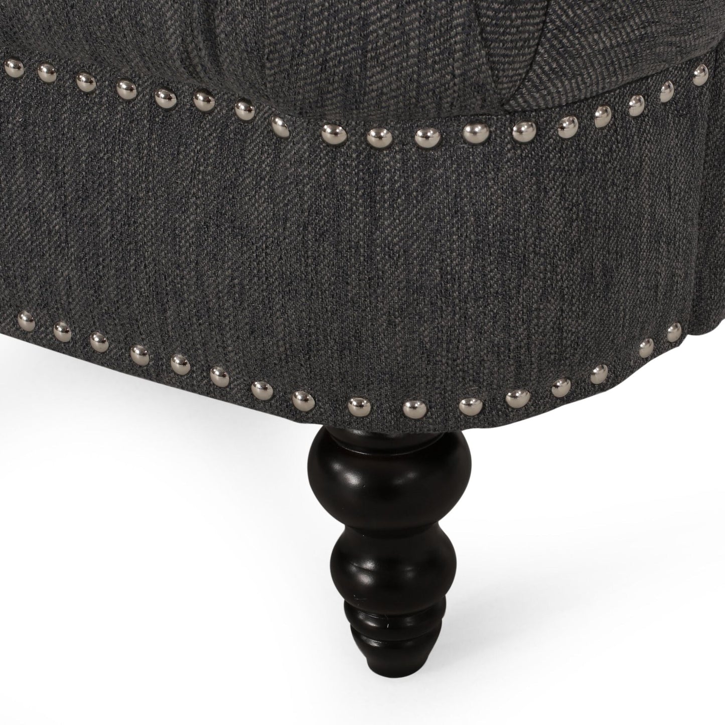 Tufted 3-seater Sofa with Nailhead and Wood Legs