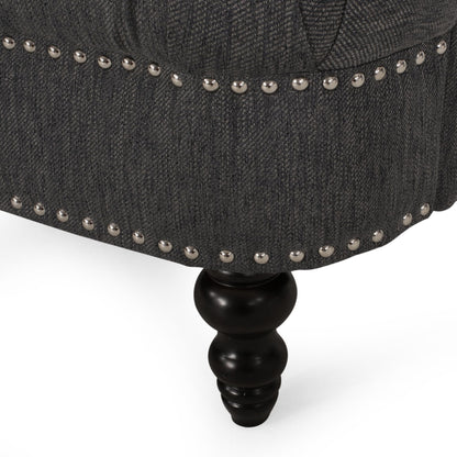 Tufted 3-seater Sofa with Nailhead and Wood Legs