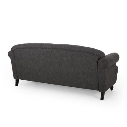 Tufted 3-seater Sofa with Nailhead and Wood Legs