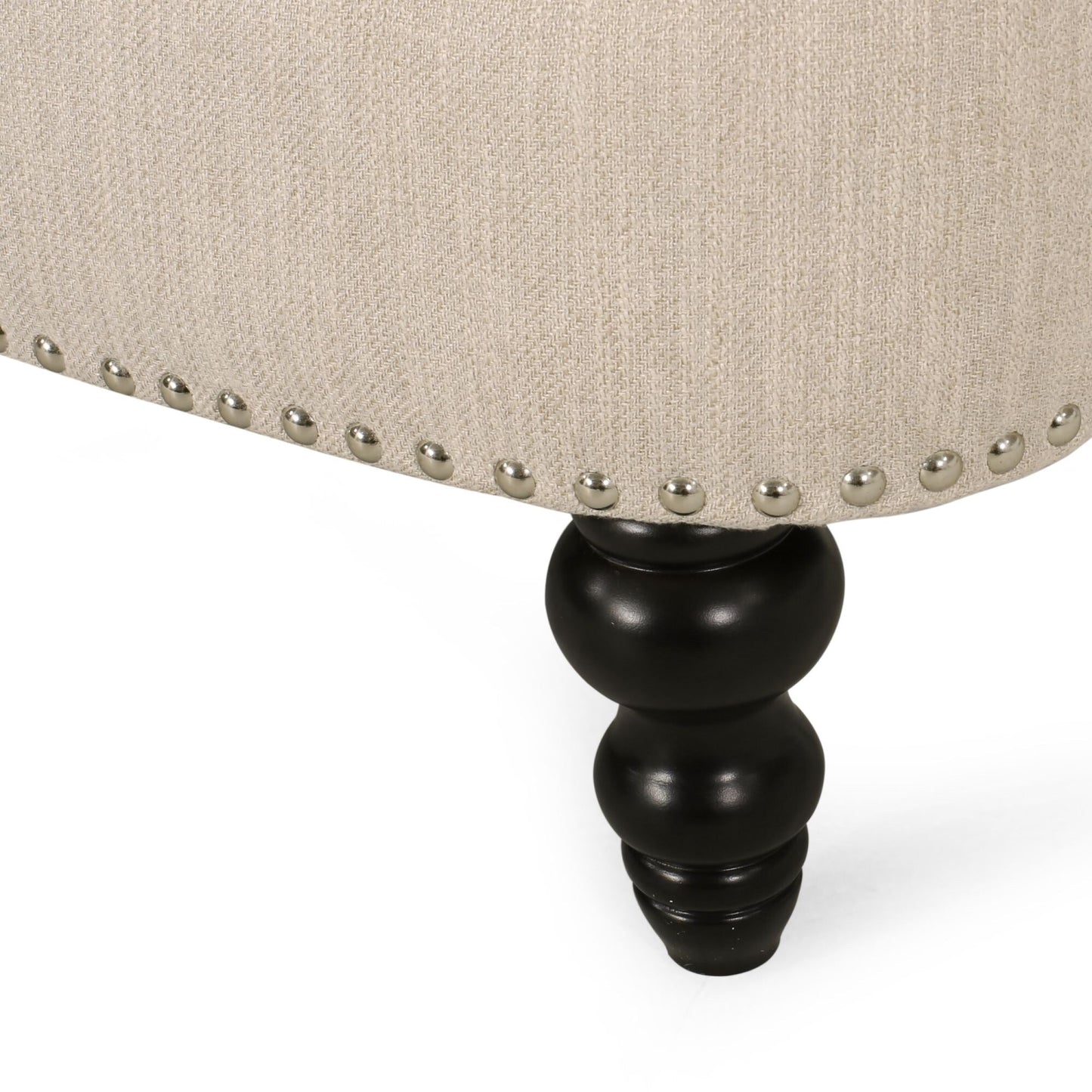 Tufted 3-seater Sofa with Nailhead and Wood Legs