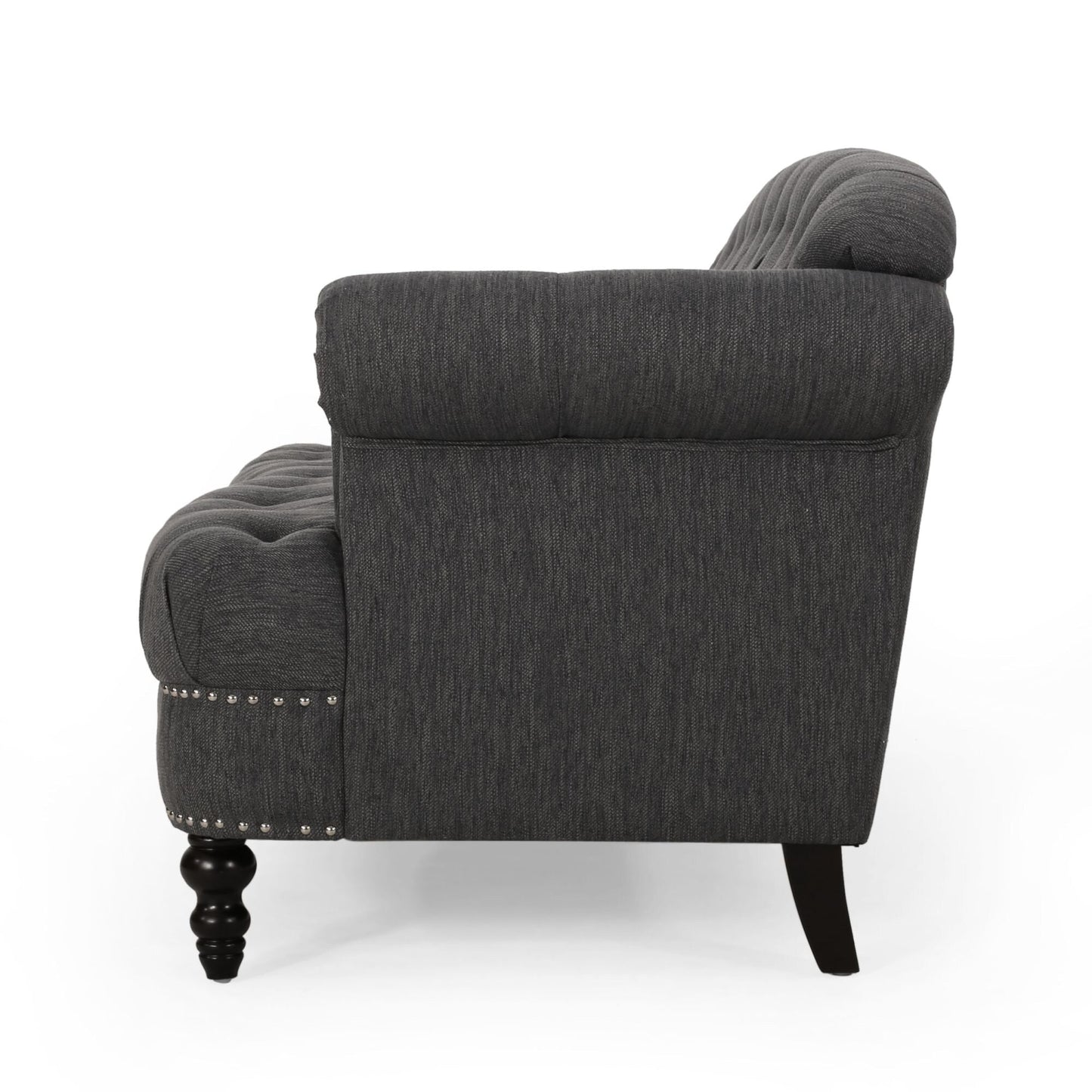 Tufted 3-seater Sofa with Nailhead and Wood Legs