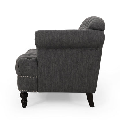 Tufted 3-seater Sofa with Nailhead and Wood Legs