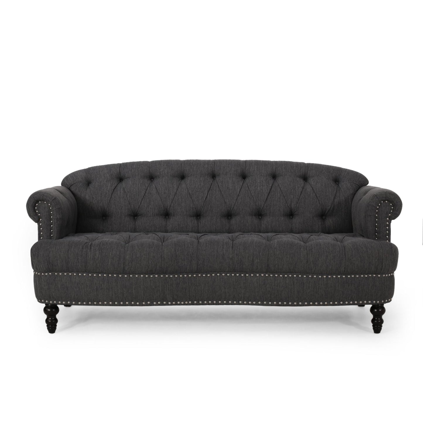 Tufted 3-seater Sofa with Nailhead and Wood Legs