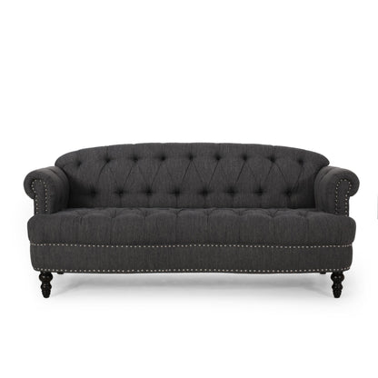 Tufted 3-seater Sofa with Nailhead and Wood Legs