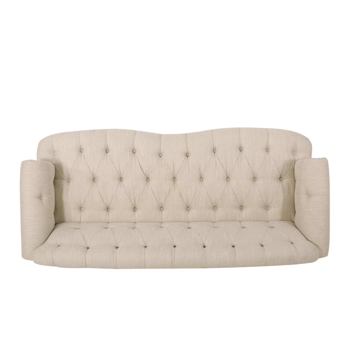 Tufted 3-seater Sofa with Nailhead and Wood Legs