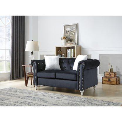 Tufted Faux Jewel Velvet 2-Seater Sofa with Throw Pillows - 60 - Black