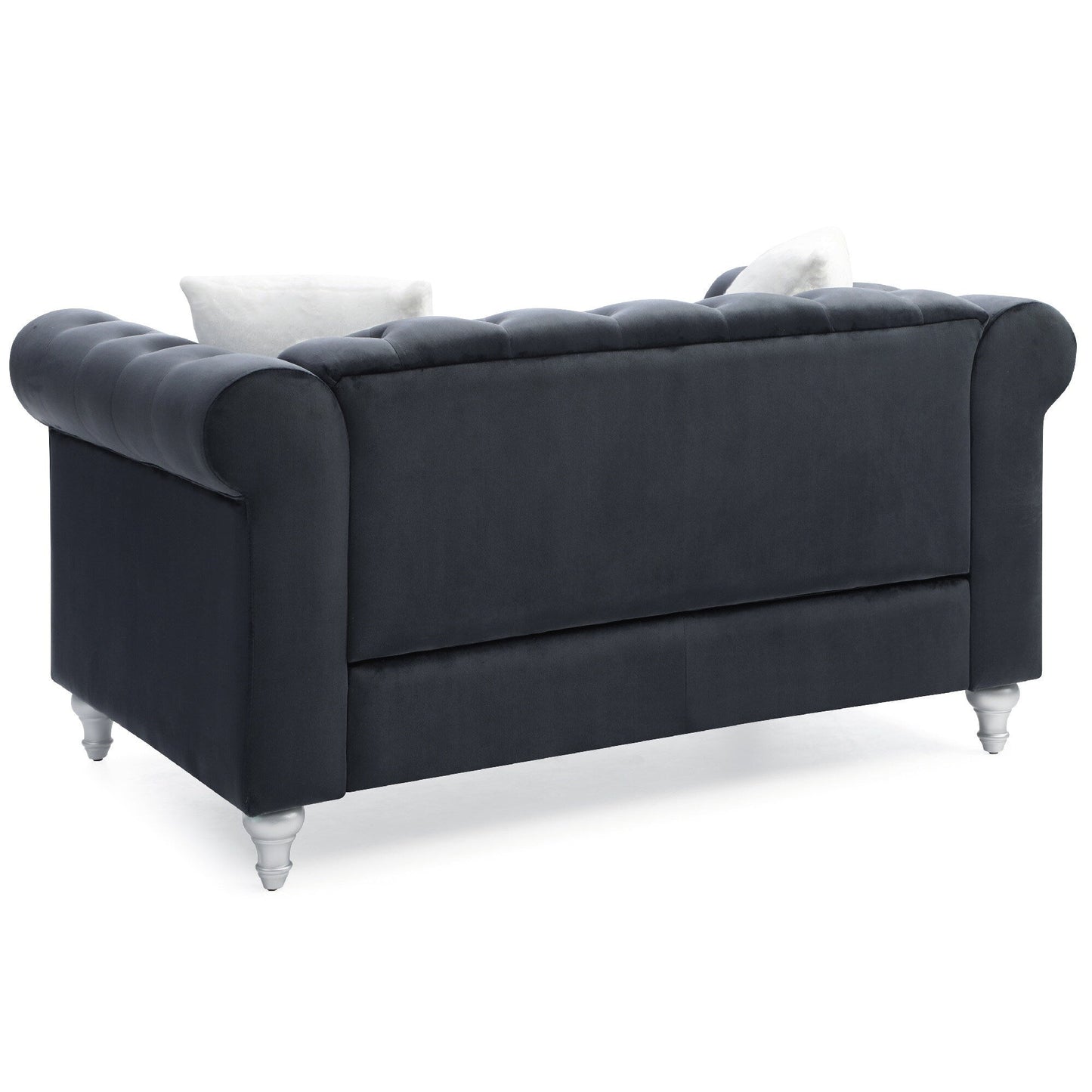Tufted Faux Jewel Velvet 2-Seater Sofa with Throw Pillows - 60 - Black
