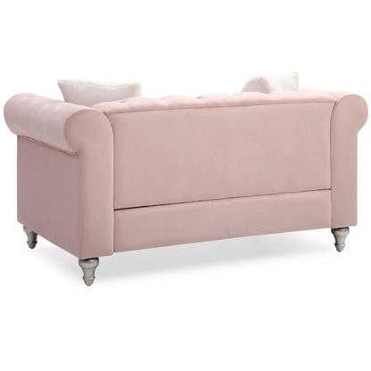 Tufted Faux Jewel Velvet 2-Seater Sofa with Throw Pillows - 60 - Pink