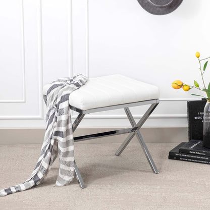 Tufted Faux Leather Vanity Bench with Metal X Legs