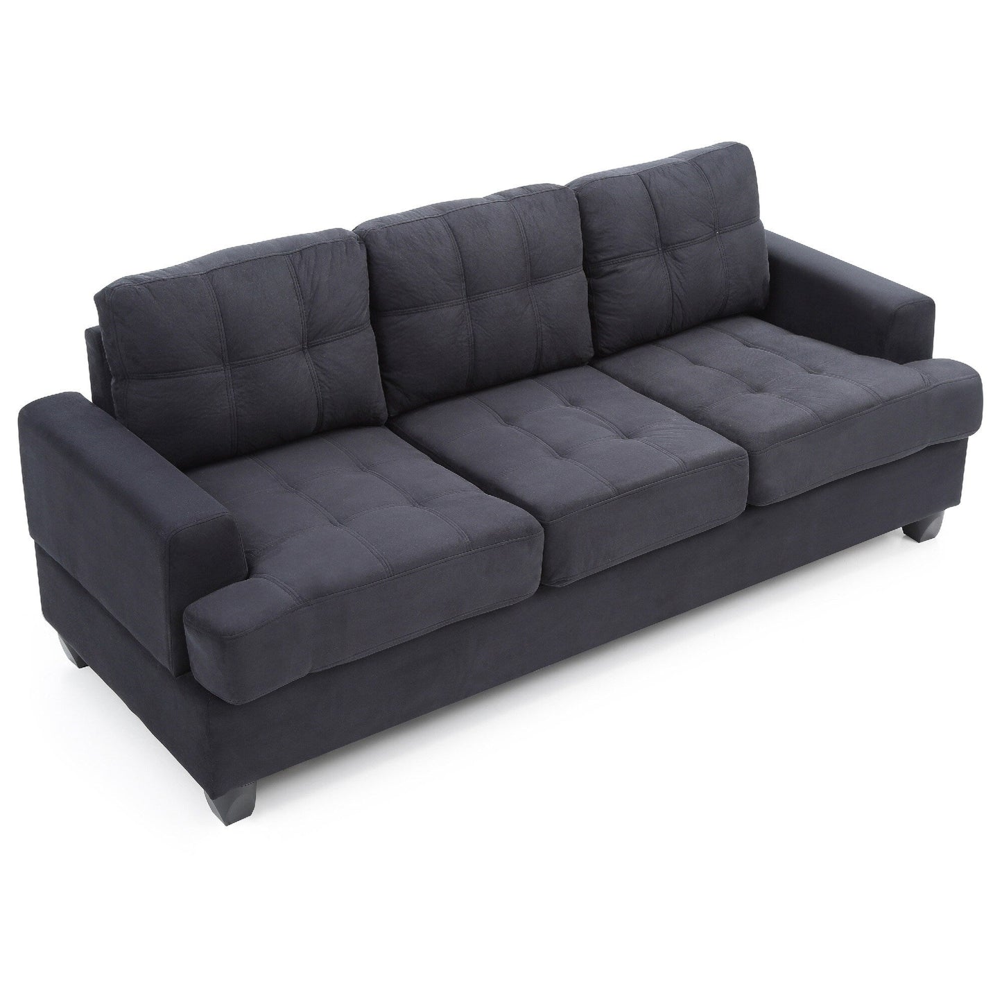 Tufted Microsuede Square Arm Straight Sofa - 79 - Black