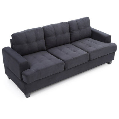 Tufted Microsuede Square Arm Straight Sofa - 79 - Black