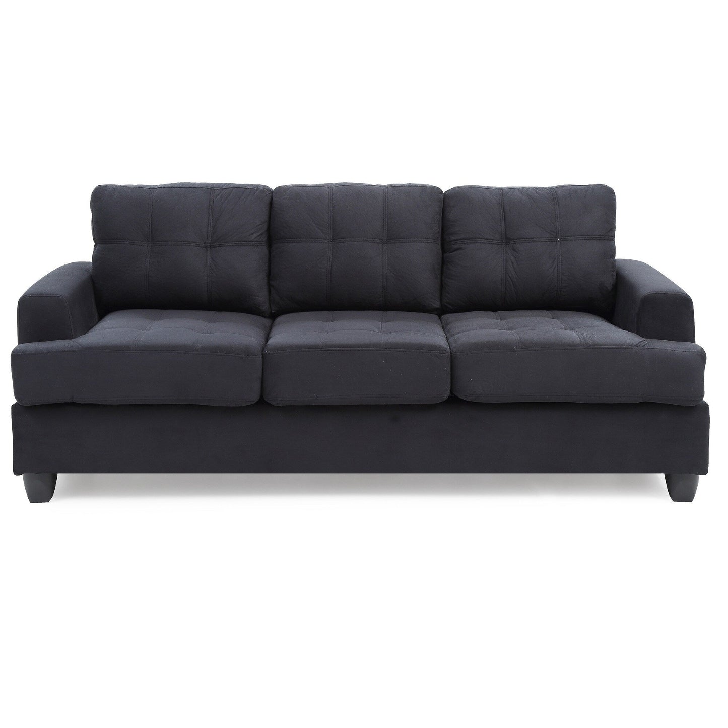 Tufted Microsuede Square Arm Straight Sofa - 79 - Black
