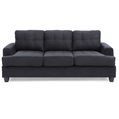Tufted Microsuede Square Arm Straight Sofa - 79 - Black