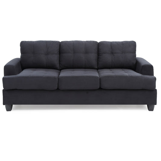 Tufted Microsuede Square Arm Straight Sofa - 79 - Black