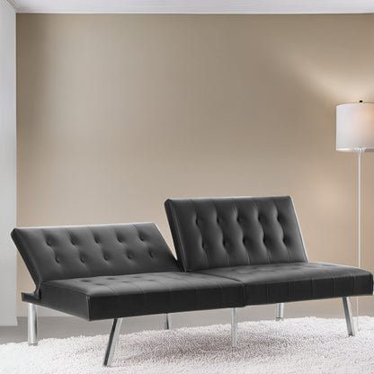 Tufted Mid-Century Modern Split Back Futon Sofa Couch Bed with Chrome Legs