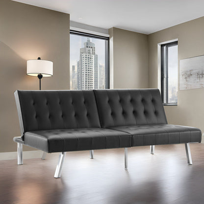 Tufted Mid-Century Modern Split Back Futon Sofa Couch Bed with Chrome Legs