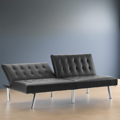 Tufted Mid-Century Modern Split Back Futon Sofa Couch Bed with Chrome Legs