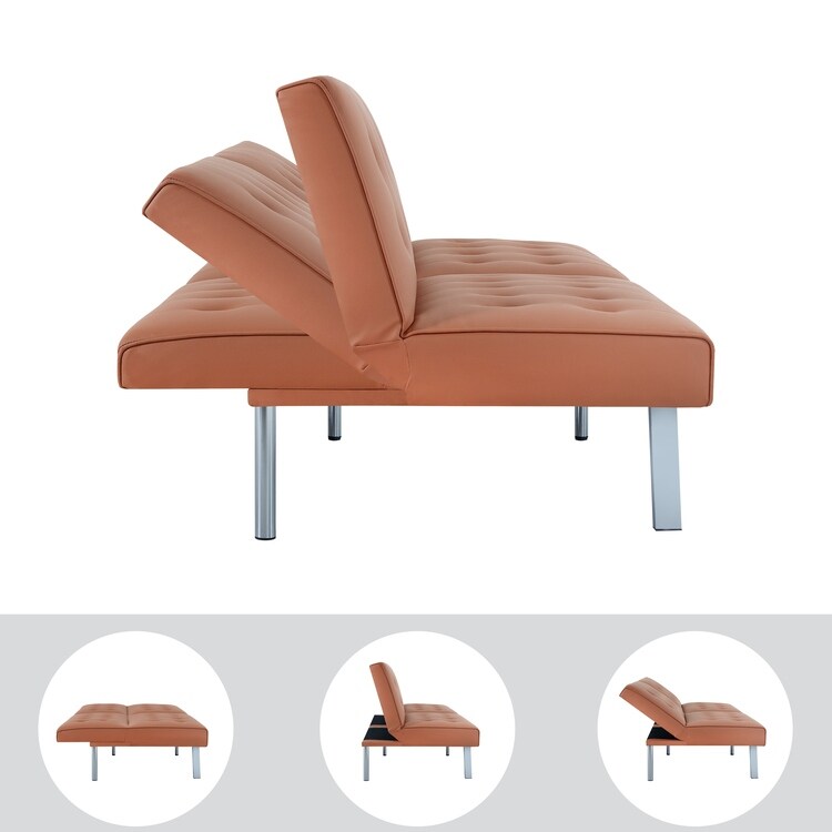 Tufted Mid-Century Modern Split Back Futon Sofa Couch Bed with Chrome Legs