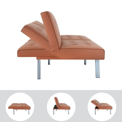 Tufted Mid-Century Modern Split Back Futon Sofa Couch Bed with Chrome Legs