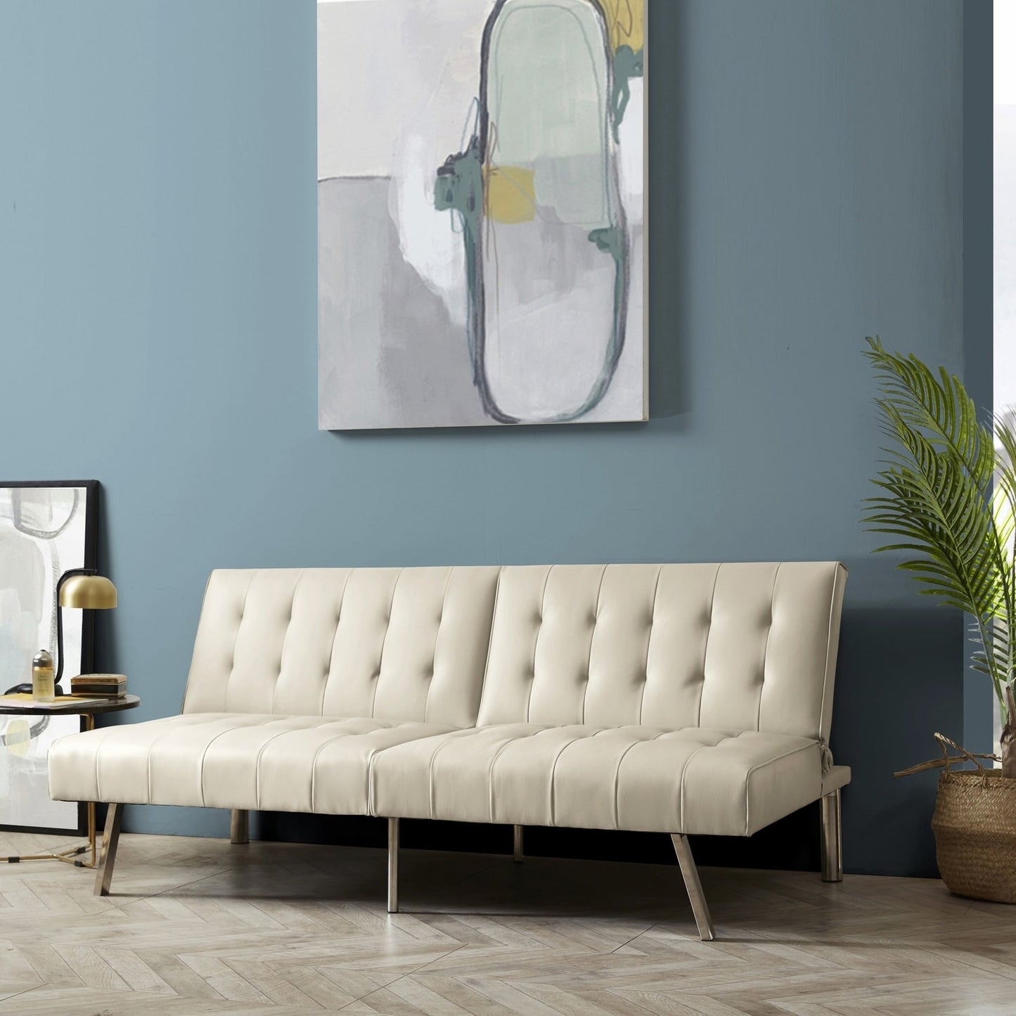 Tufted Mid-Century Modern Split Back Futon Sofa Couch Bed with Chrome Legs