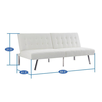 Tufted Mid-Century Modern Split Back Futon Sofa Couch Bed with Chrome Legs