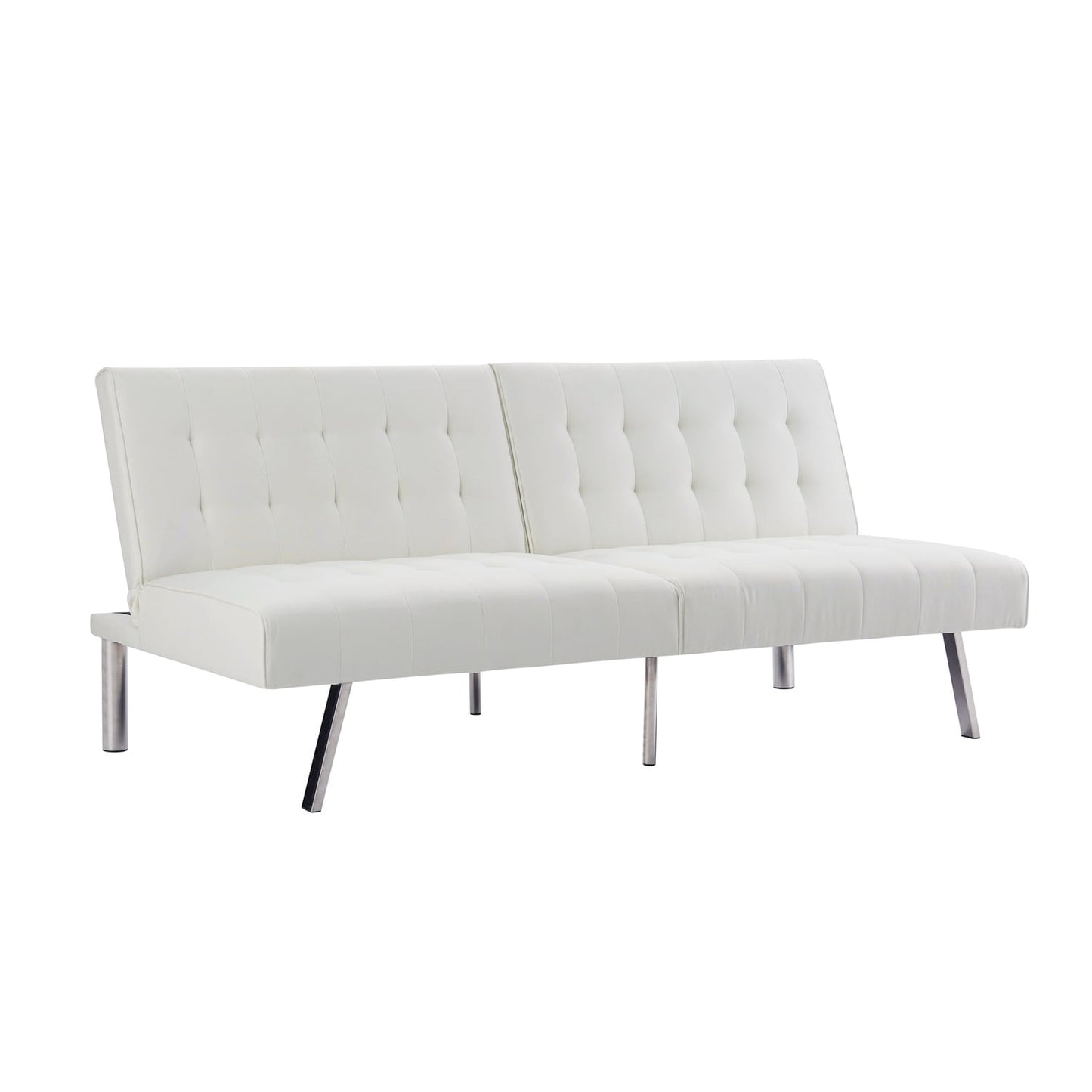 Tufted Mid-Century Modern Split Back Futon Sofa Couch Bed with Chrome Legs
