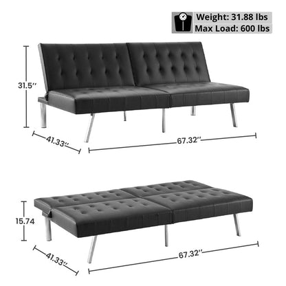 Tufted Mid-Century Modern Split Back Futon Sofa Couch Bed with Chrome Legs