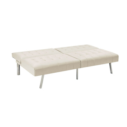 Tufted Mid-Century Modern Split Back Futon Sofa Couch Bed with Chrome Legs