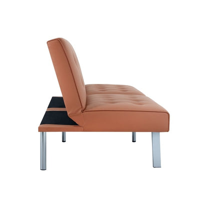 Tufted Mid-Century Modern Split Back Futon Sofa Couch Bed with Chrome Legs