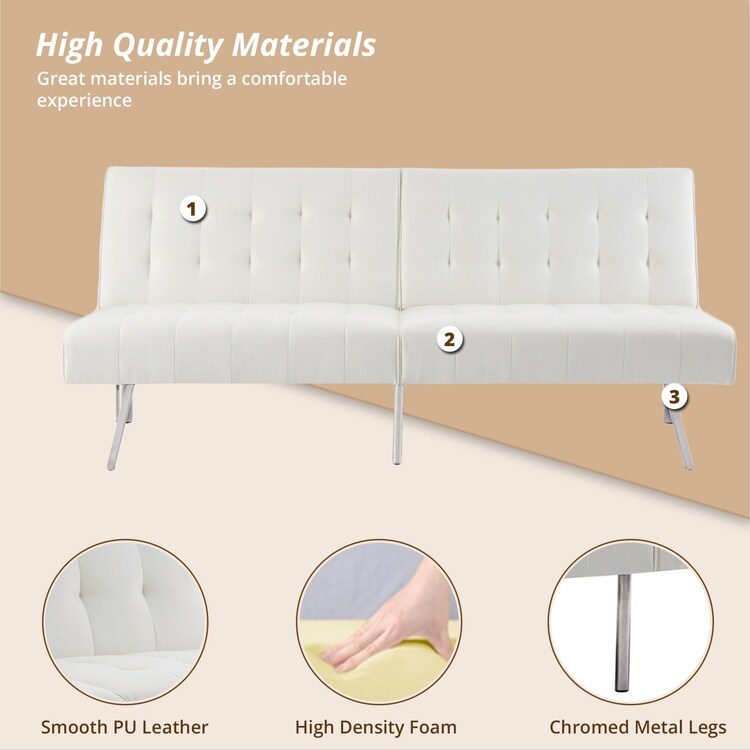 Tufted Mid-Century Modern Split Back Futon Sofa Couch Bed with Chrome Legs